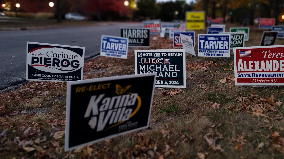 political yard signs kane county clerk office october 2024